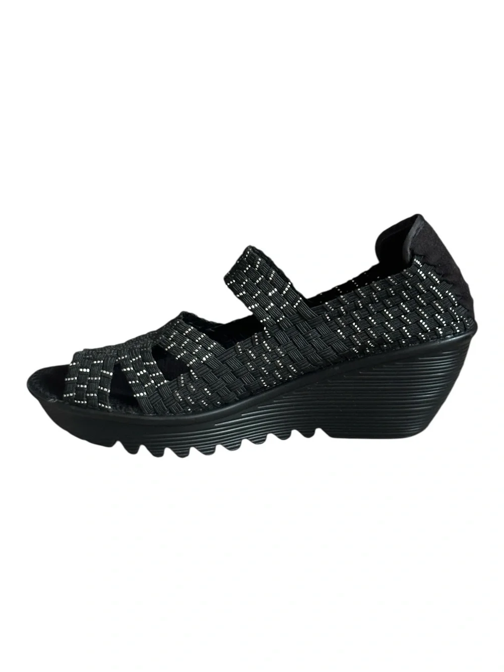 Bernie Mev Woven Platform Wedge Sandals EU 41 US 10 Black Metallic Comfort